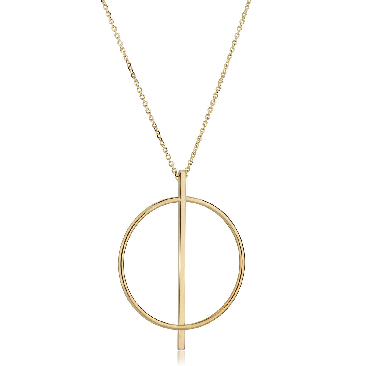 14K Yellow Gold Circle And Bar On 16" To 17" Adjustable Necklace