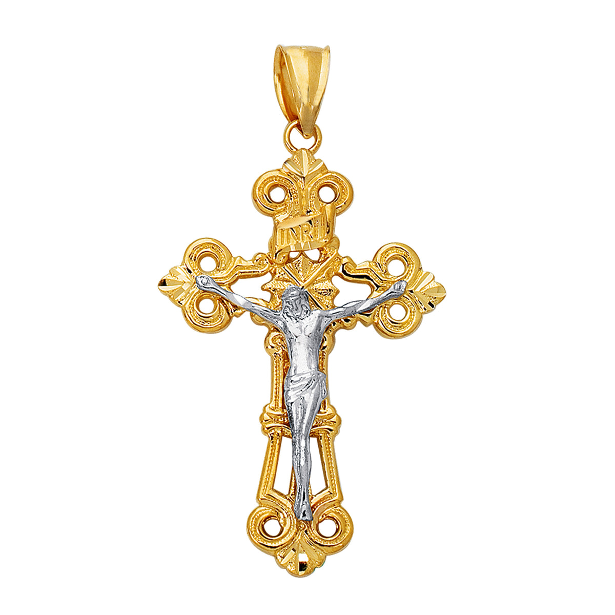 14k 2 Tone Gold Flat Textured Finish Crucifix Pendant fine designer jewelry for men and women