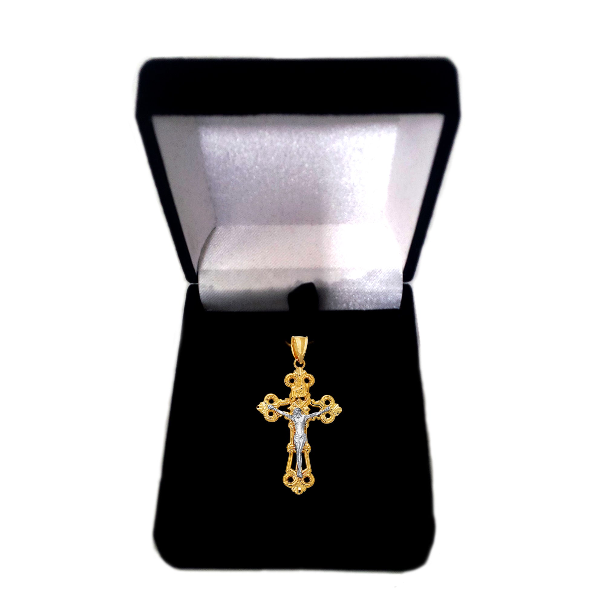 14k 2 Tone Gold Flat Textured Finish Crucifix Pendant fine designer jewelry for men and women