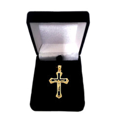 14k Yellow Gold And Black Enamel Crucifix Cross Mens Pendant
