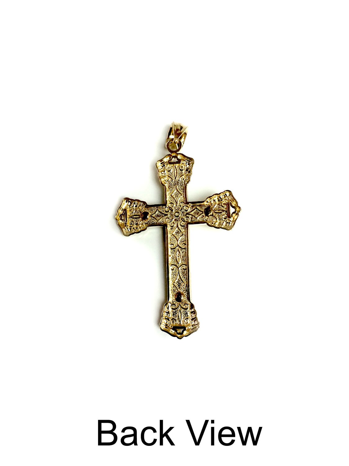 14k Yellow Gold And Black Enamel Crucifix Cross Mens Pendant