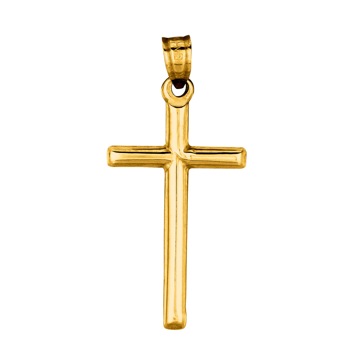 Ciondolo croce a tubo tondo lucido in oro giallo 14k, gioielli di design per uomini e donne