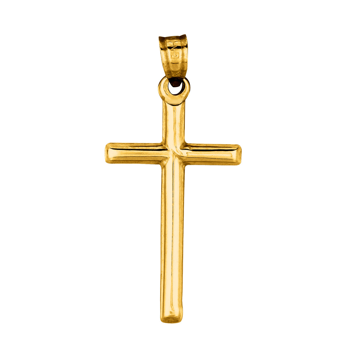 Colgante de cruz de tubo redondo brillante de oro amarillo de 14 quilates, joyería de diseño fino para hombres y mujeres