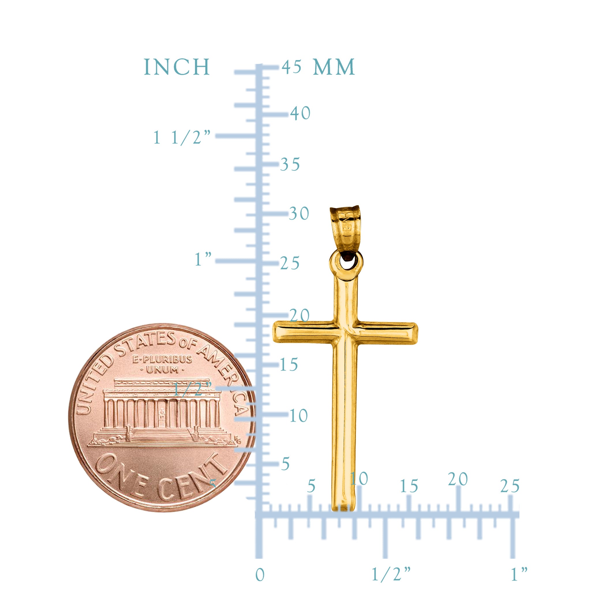 Ciondolo croce a tubo tondo lucido in oro giallo 14k, gioielli di design per uomini e donne