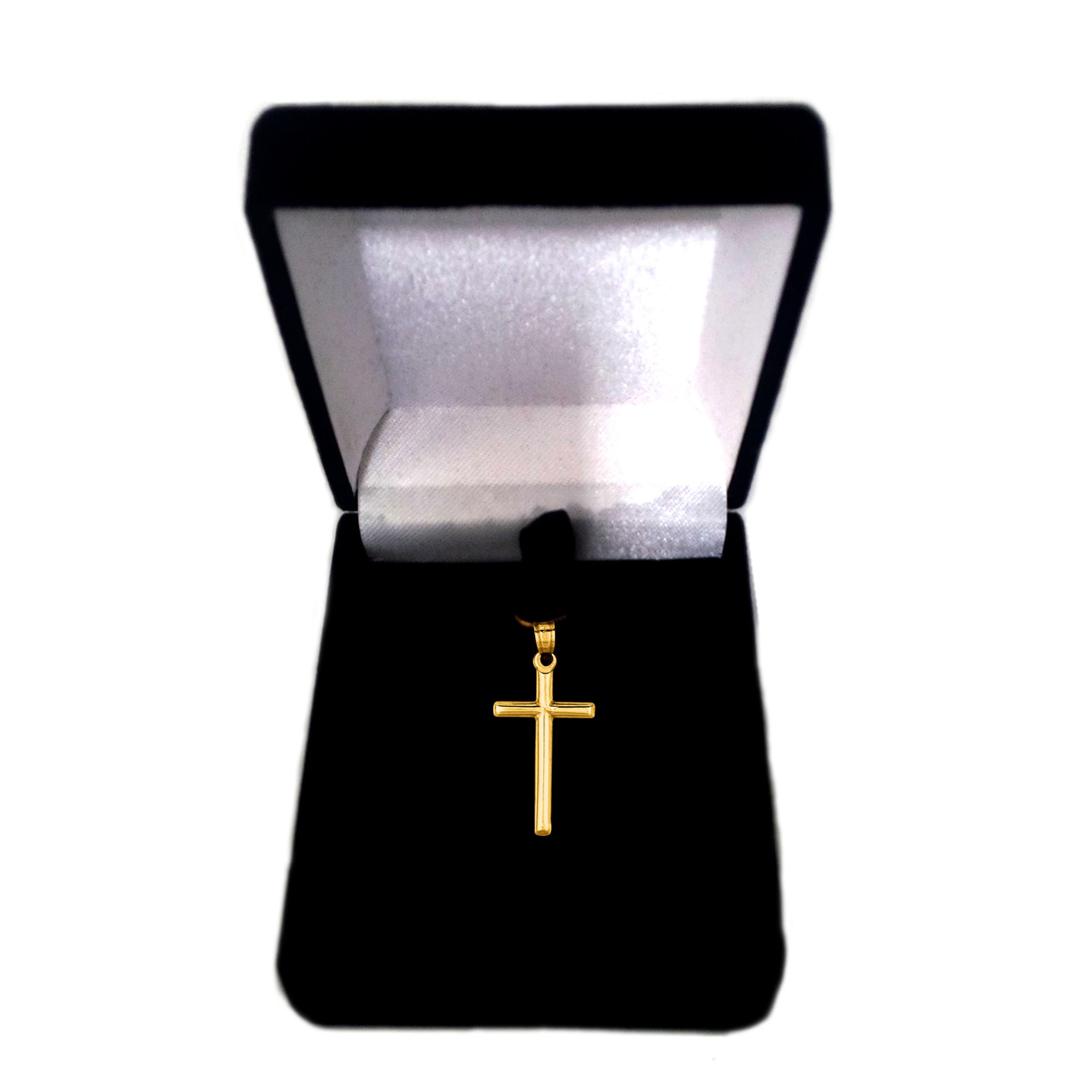 14k Yellow Gold Shiny Round Tube Cross Pendant fine designer jewelry for men and women