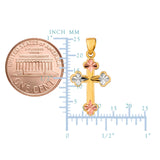 14k Tricolor Gold Shiny Diamond Cut Clover Tips Cross Pendant