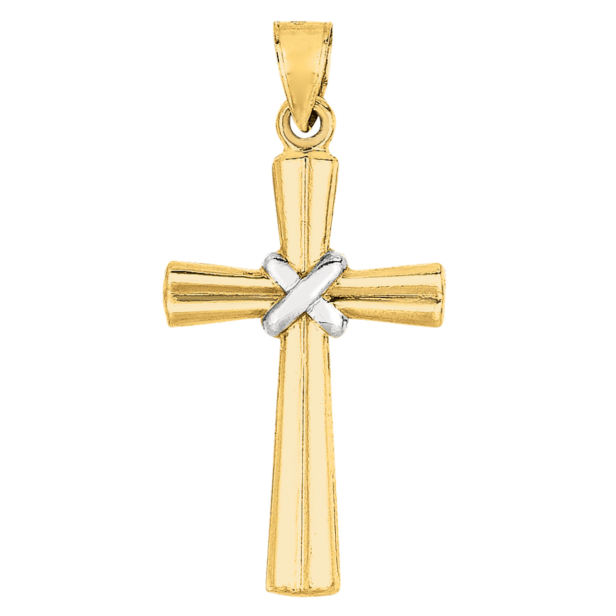 Ciondolo croce con finitura lucida in oro bicolore 14k, gioielli di design per uomini e donne