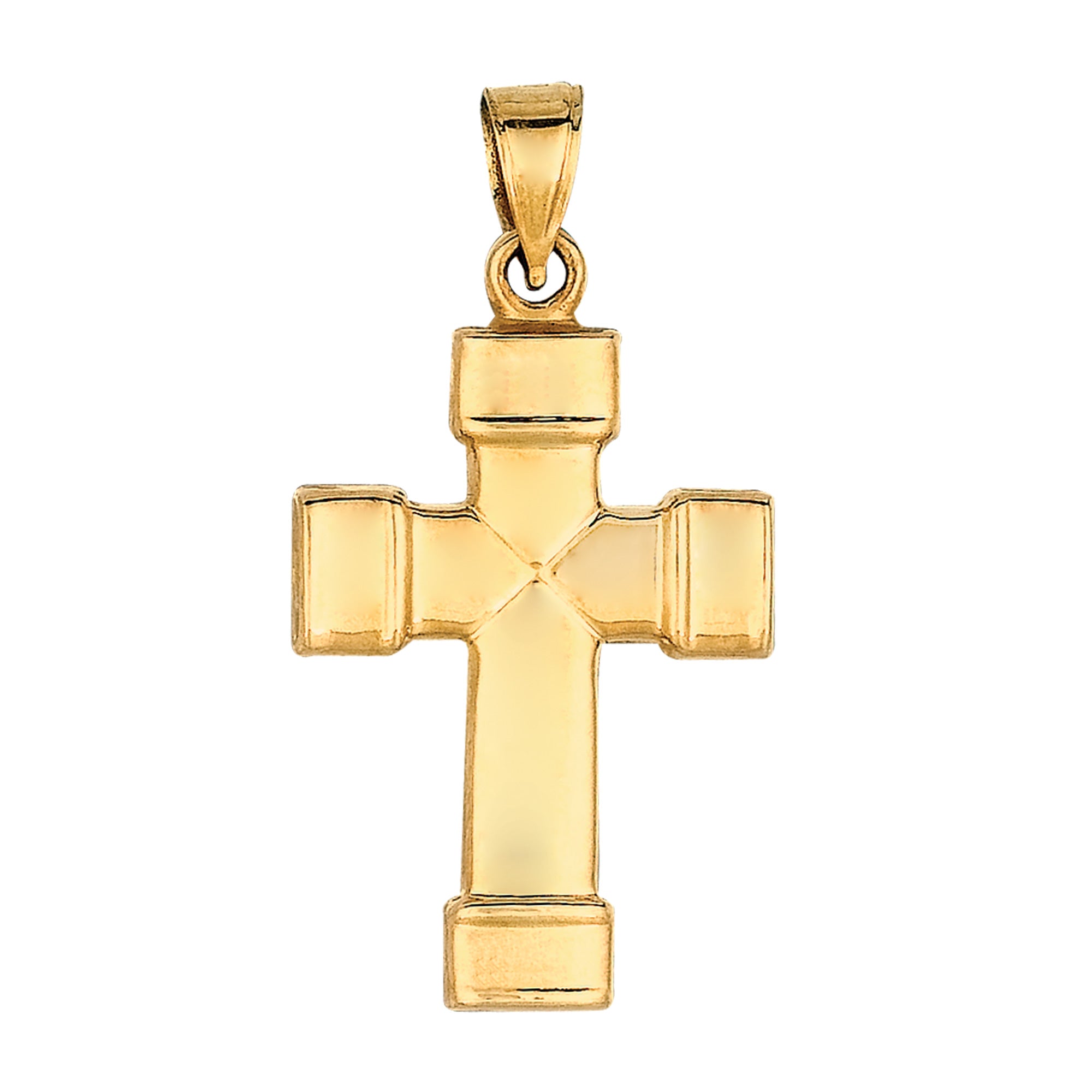 Pendentif croix en tube carré en or jaune 14 carats, finition brillante, bijoux de créateur fins pour hommes et femmes