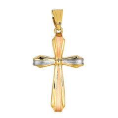 Ciondolo a croce in oro tricolore 14k satinato e finitura lucida alta, gioielli di design per uomini e donne