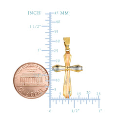 14k Tricolor Gold Satin And High Polish Finish Cross Pendant fine designer jewelry for men and women