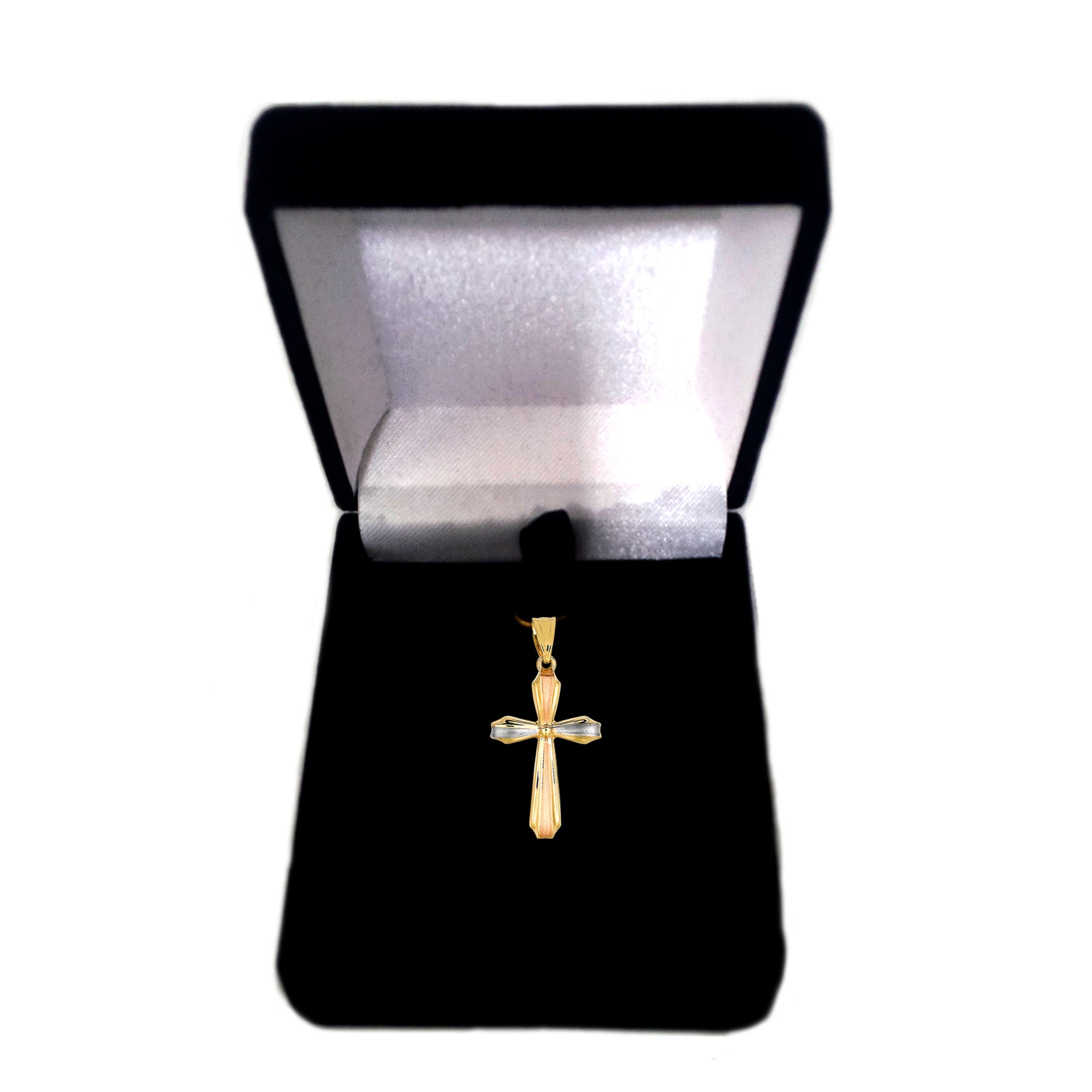 Ciondolo a croce in oro tricolore 14k satinato e finitura lucida alta, gioielli di design per uomini e donne