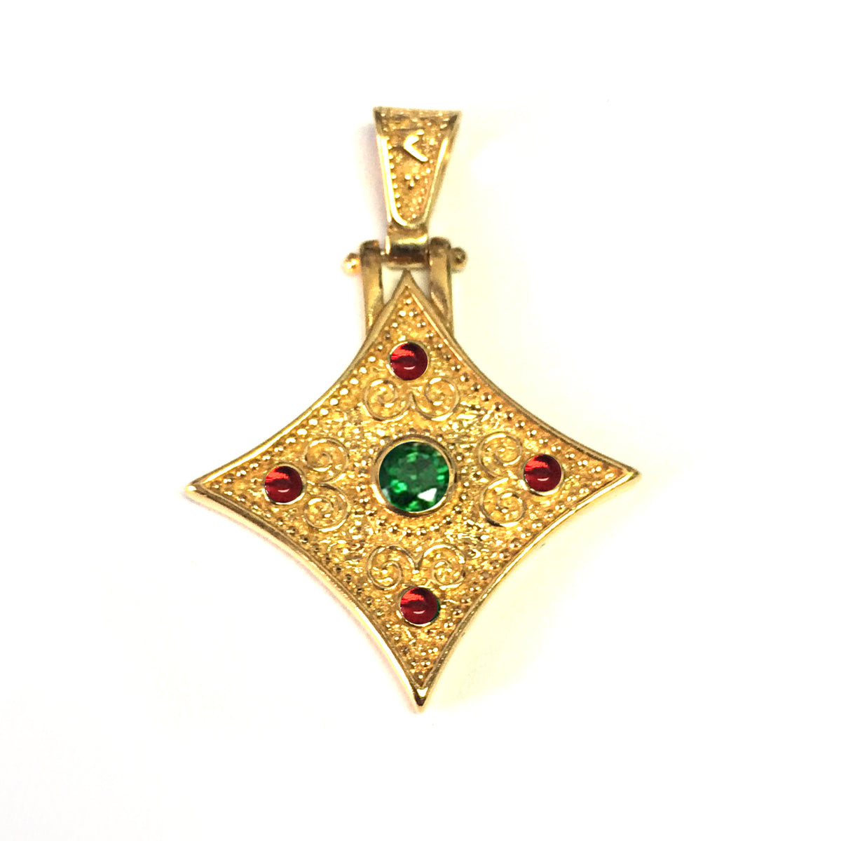 Byzantinischer Rhombus-Anhänger aus Sterlingsilber mit 18-karätigem Goldüberzug, feiner Designerschmuck für Männer und Frauen