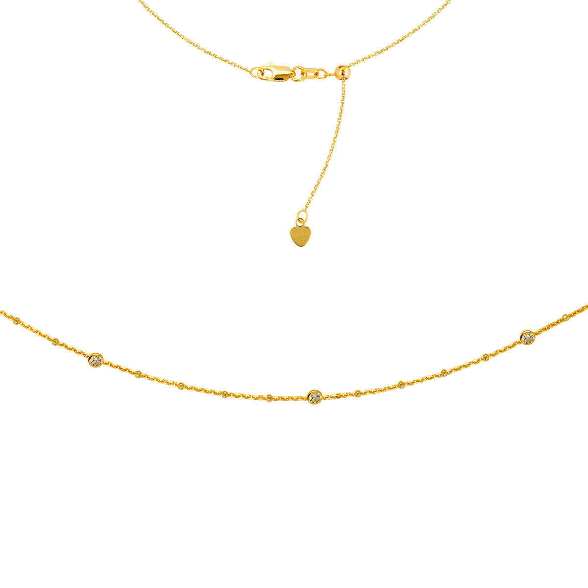 4 Stations Cz Choker 14k Yellow Gold Necklace, 16" Adjustable fine designer jewelry for men and women