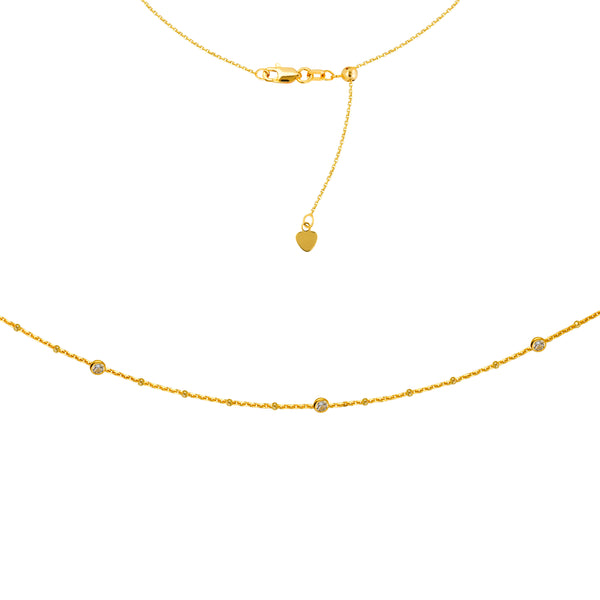 4 Stations  Cz Choker 14k Yellow Gold Necklace, 16" Adjustable