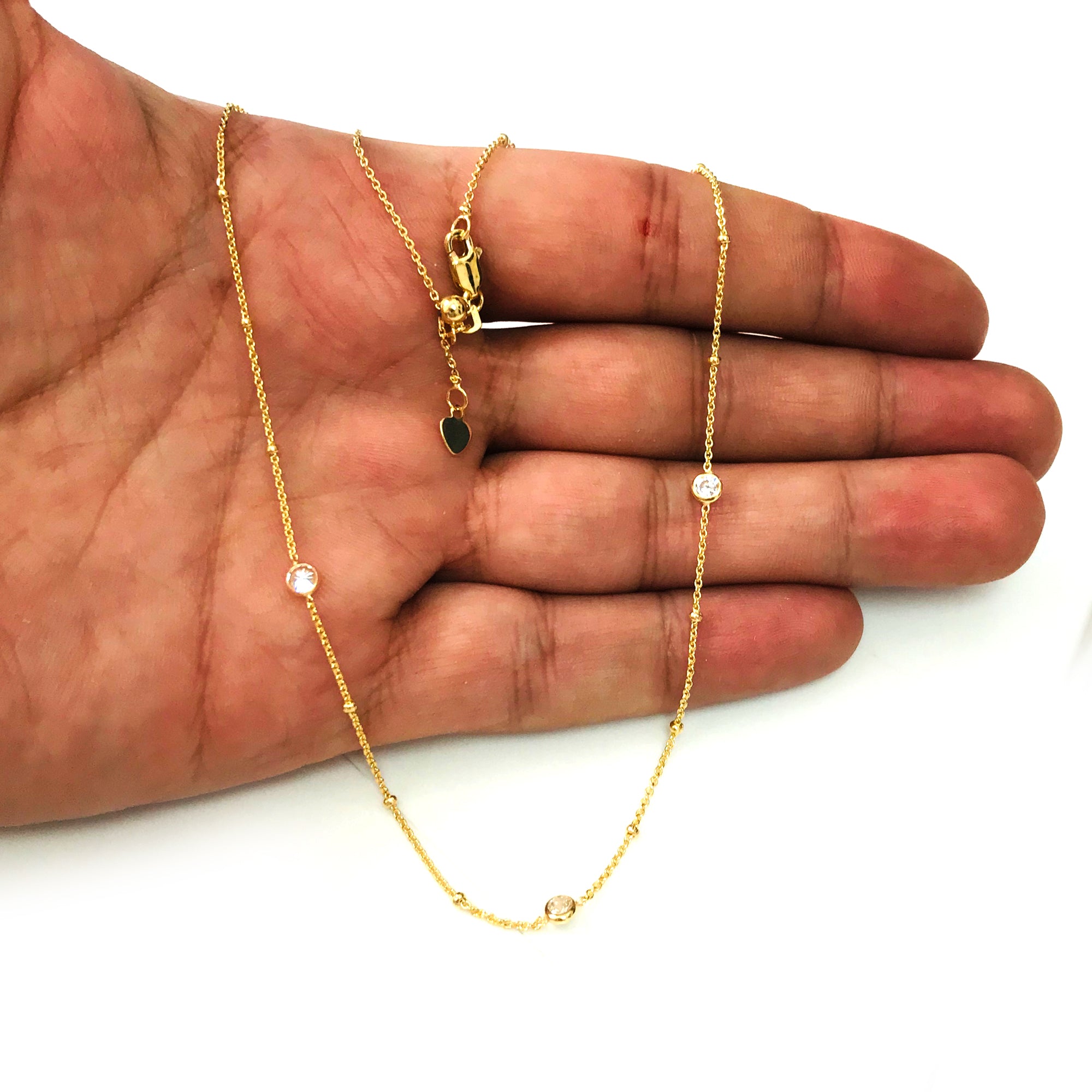 4 Stations Cz Choker 14k Yellow Gold Necklace, 16" Adjustable fine designer jewelry for men and women