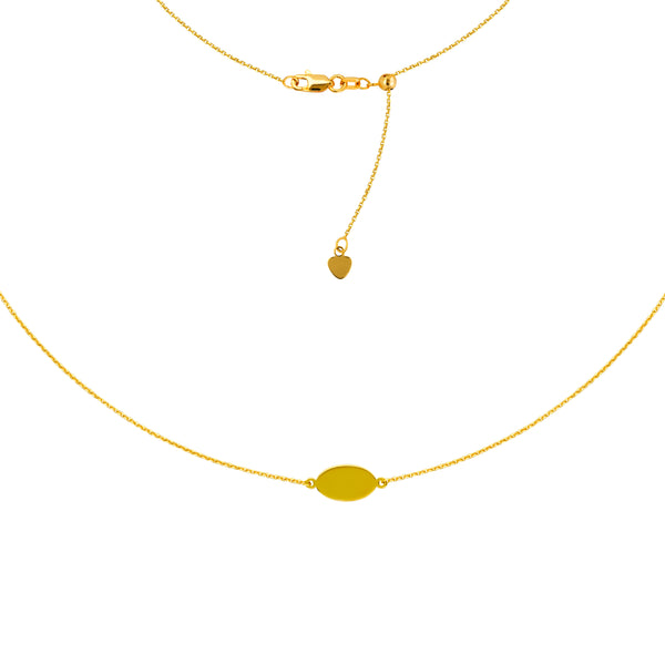 Mini Engravable Oval Plate Choker 14k Yellow Gold Necklace, 16" Adjustable