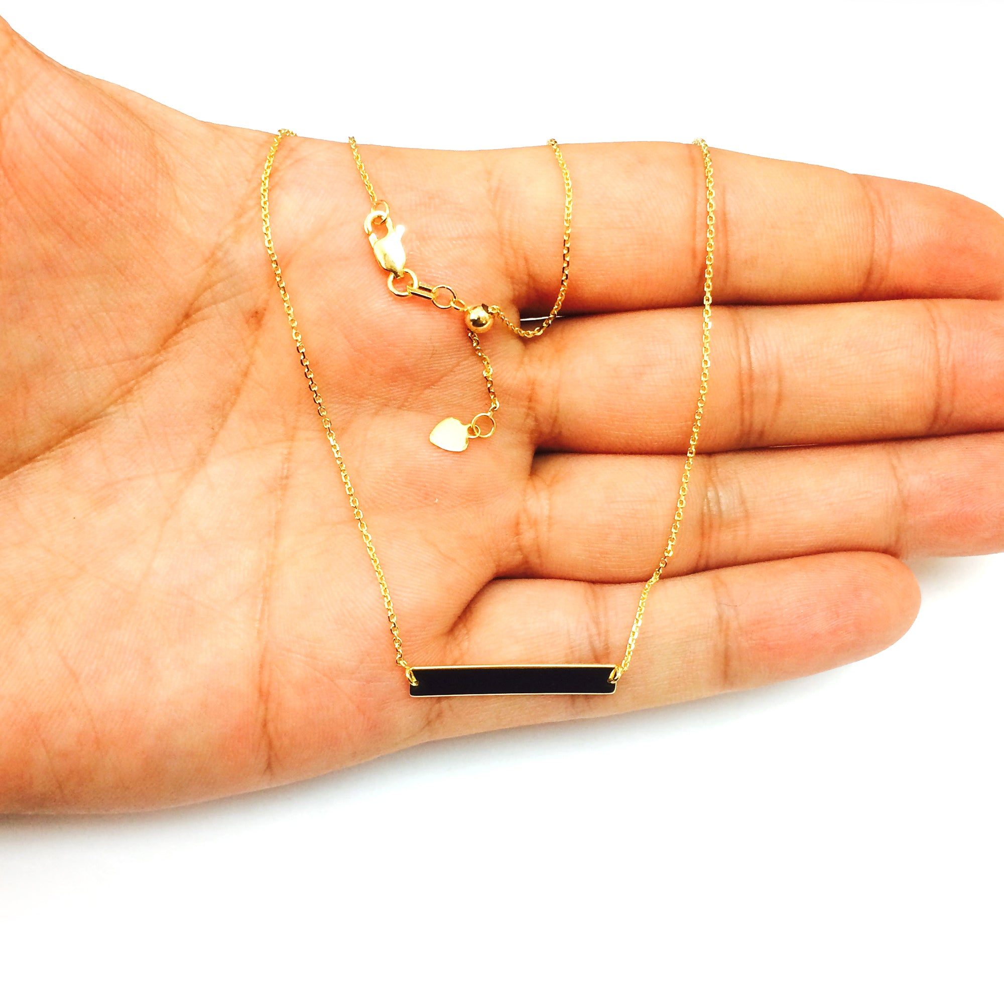 Gargantilla de barra grabable, collar de oro de 14 k, joyería de diseño fina ajustable de 16 "para hombres y mujeres