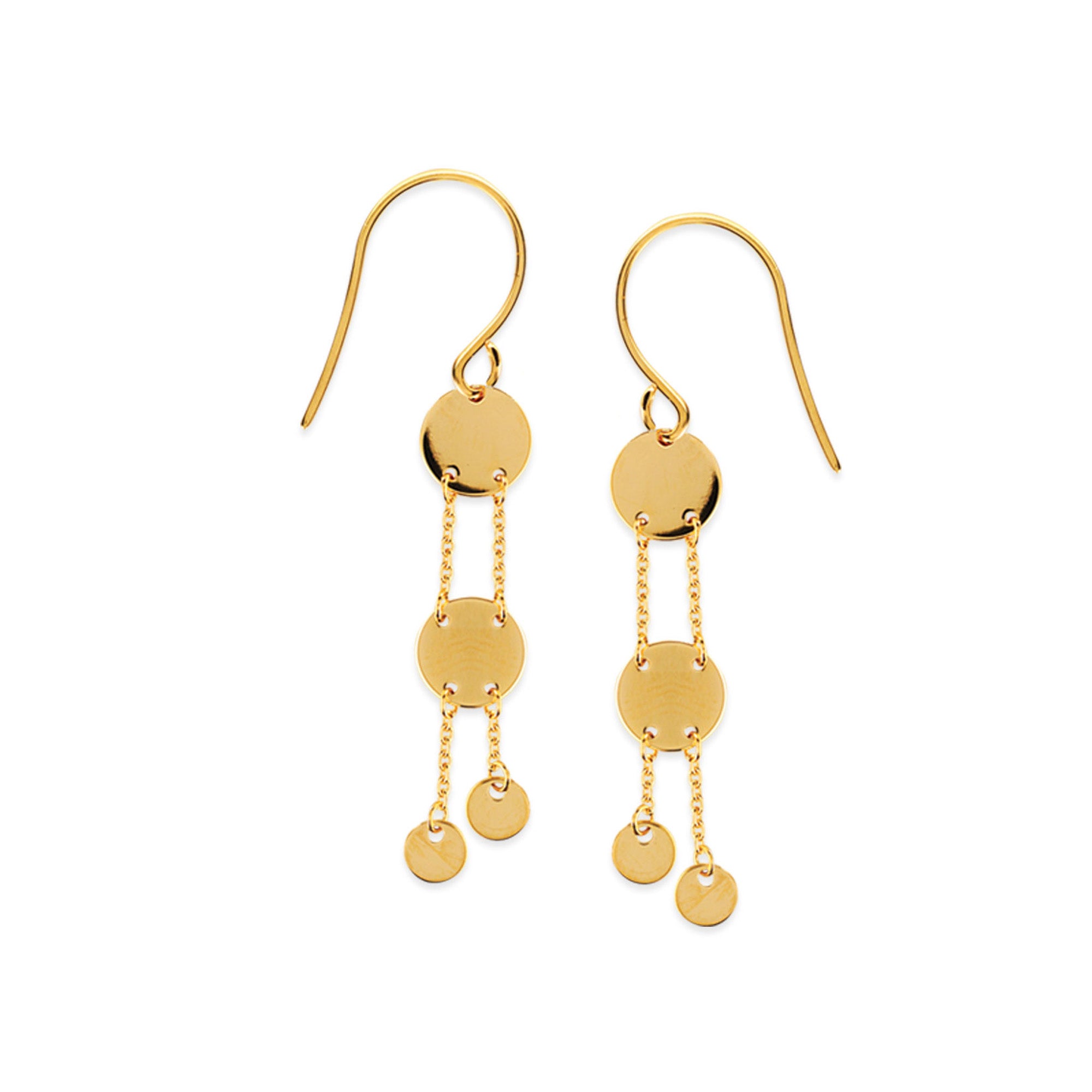Boucles d'oreilles disques ronds brillants en or jaune 14 carats, bijoux de créateur fins pour hommes et femmes