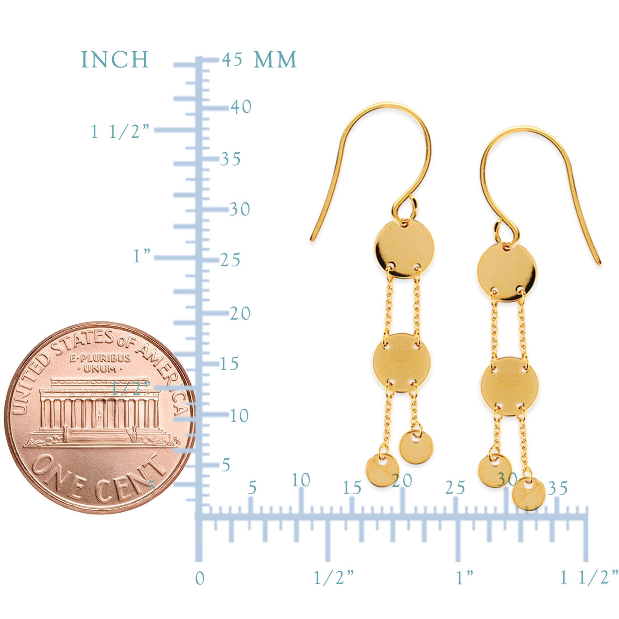 14K gul guld skinnende dråbe runde skiver øreringe fine designer smykker til mænd og kvinder