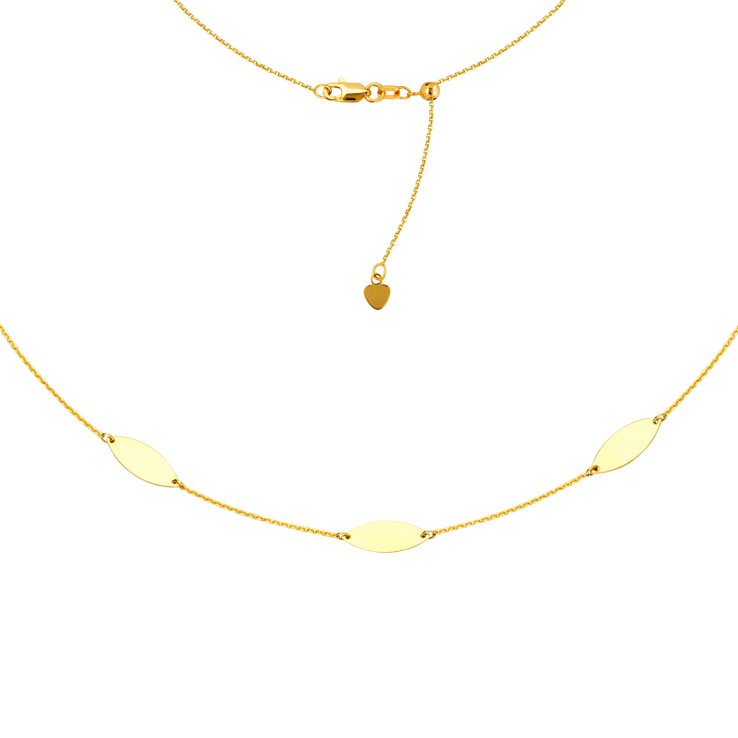 Marquise Trio Choker 14k Yellow Gold Necklace, 16" Adjustable
