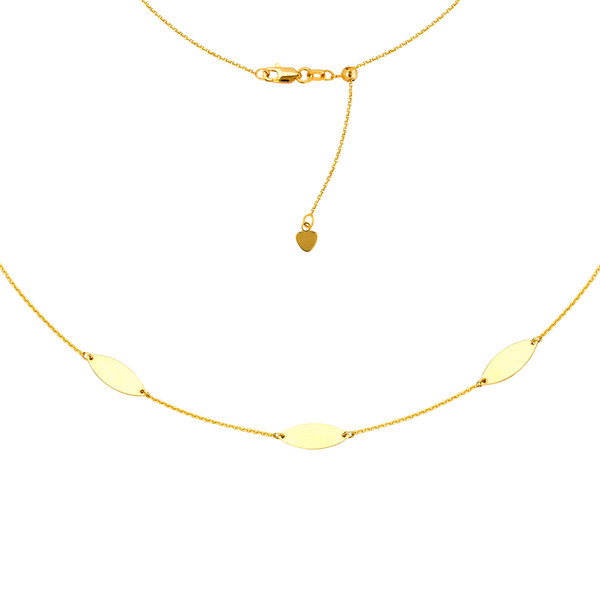 Marquise Trio Choker 14k Yellow Gold Necklace, 16" Adjustable fine designer jewelry for men and women