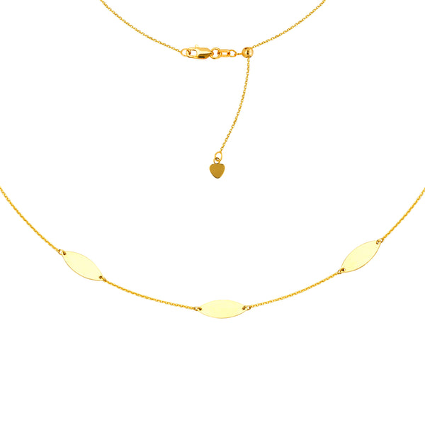 Marquise Trio Choker 14k Yellow Gold Necklace, 16" Adjustable