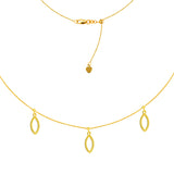 Triple Dangle Marquise Charm Choker 14k Yellow Gold Necklace, 16" Adjustable