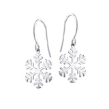 14K Yellow Gold Shiny Snow Flake Drop Earrings