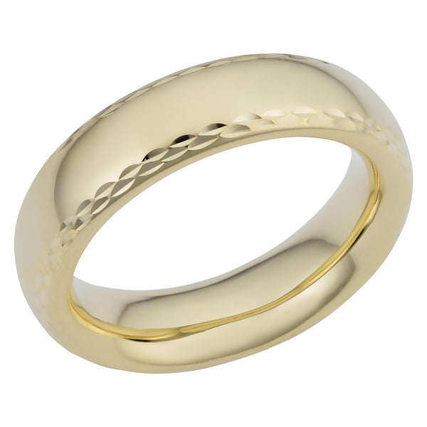 14k Yellow Gold Diamond Cut 6mm Wide Hollow Wedding Band Ring