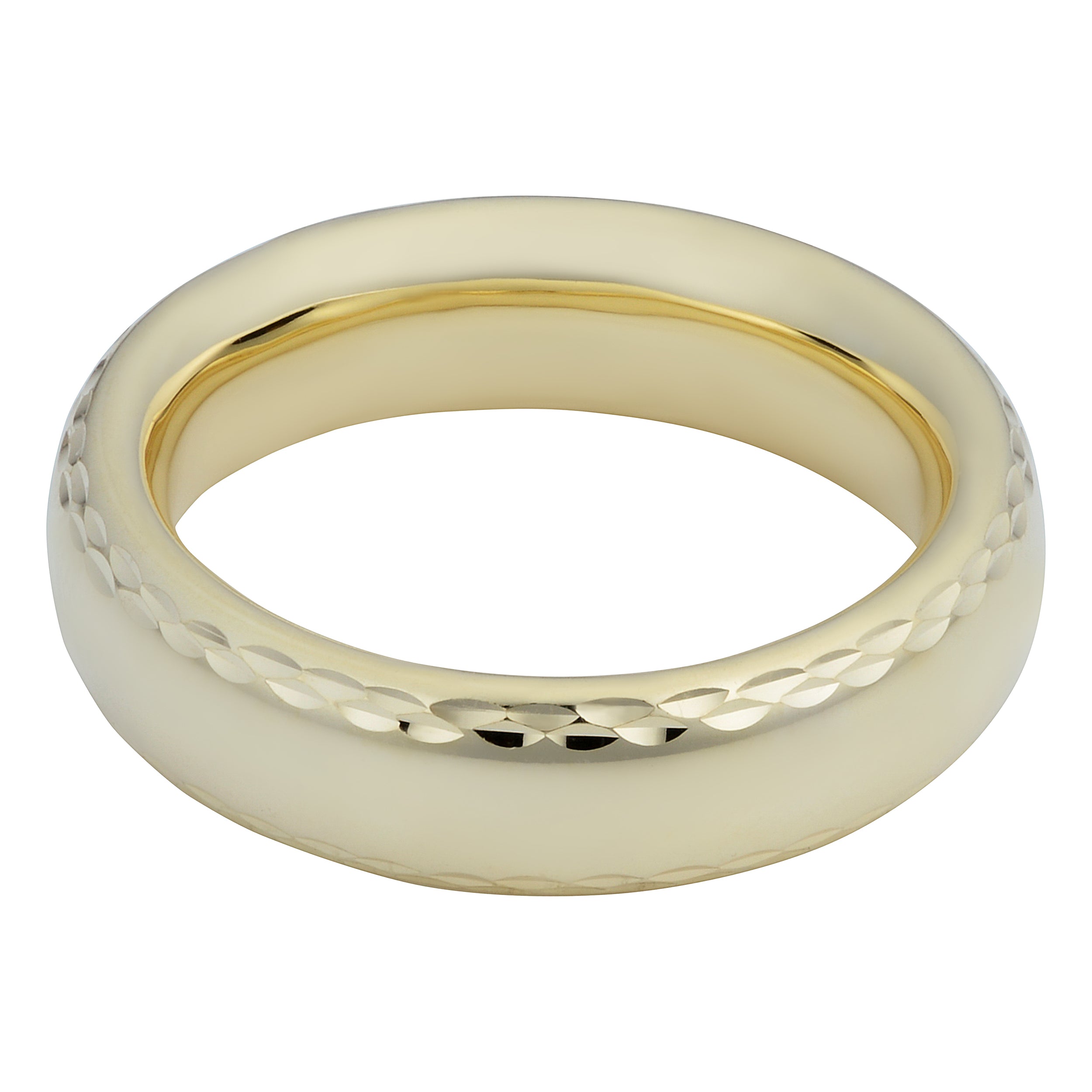 14k Yellow Gold Diamond Cut 6mm Wide Hollow Wedding Band Ring