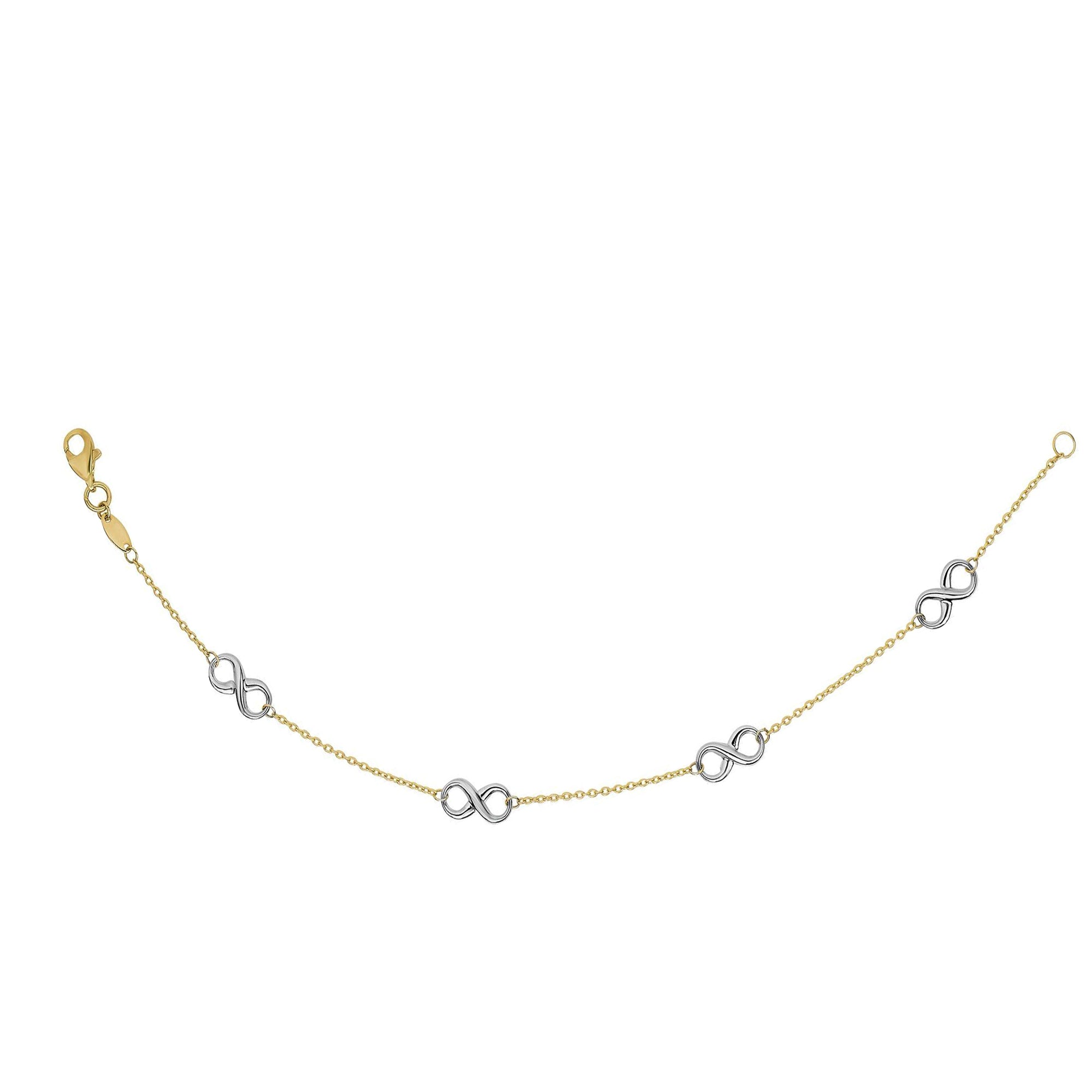 14k Yellow And White Gold Infinity Charms Bracelet, 7.5" fine designer jewelry for men and women