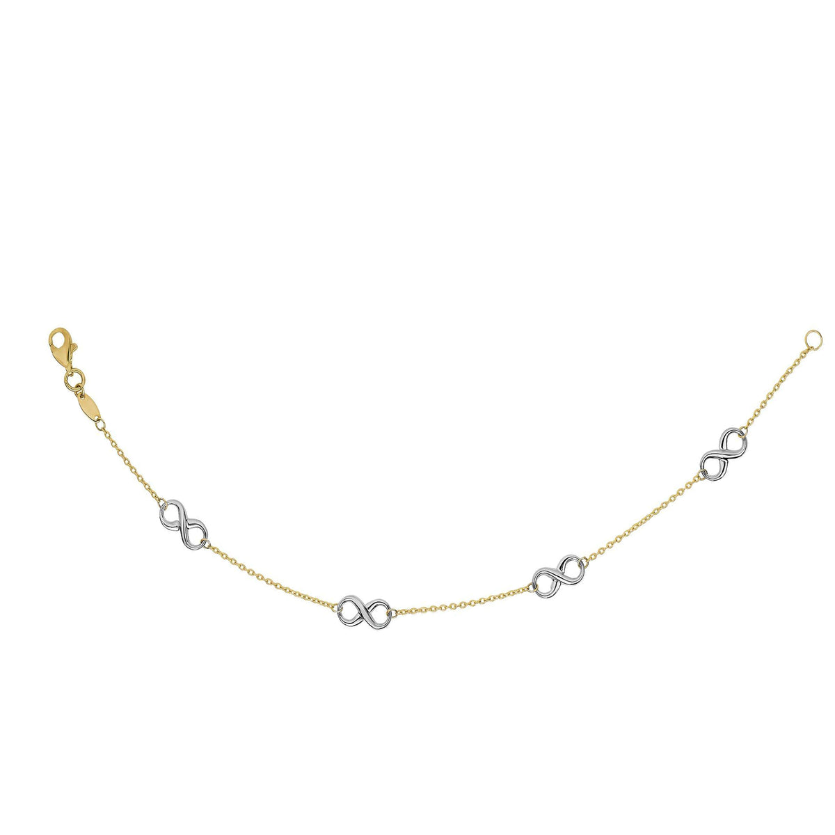 14k Yellow And White Gold Infinity Charms Bracelet, 7.5"