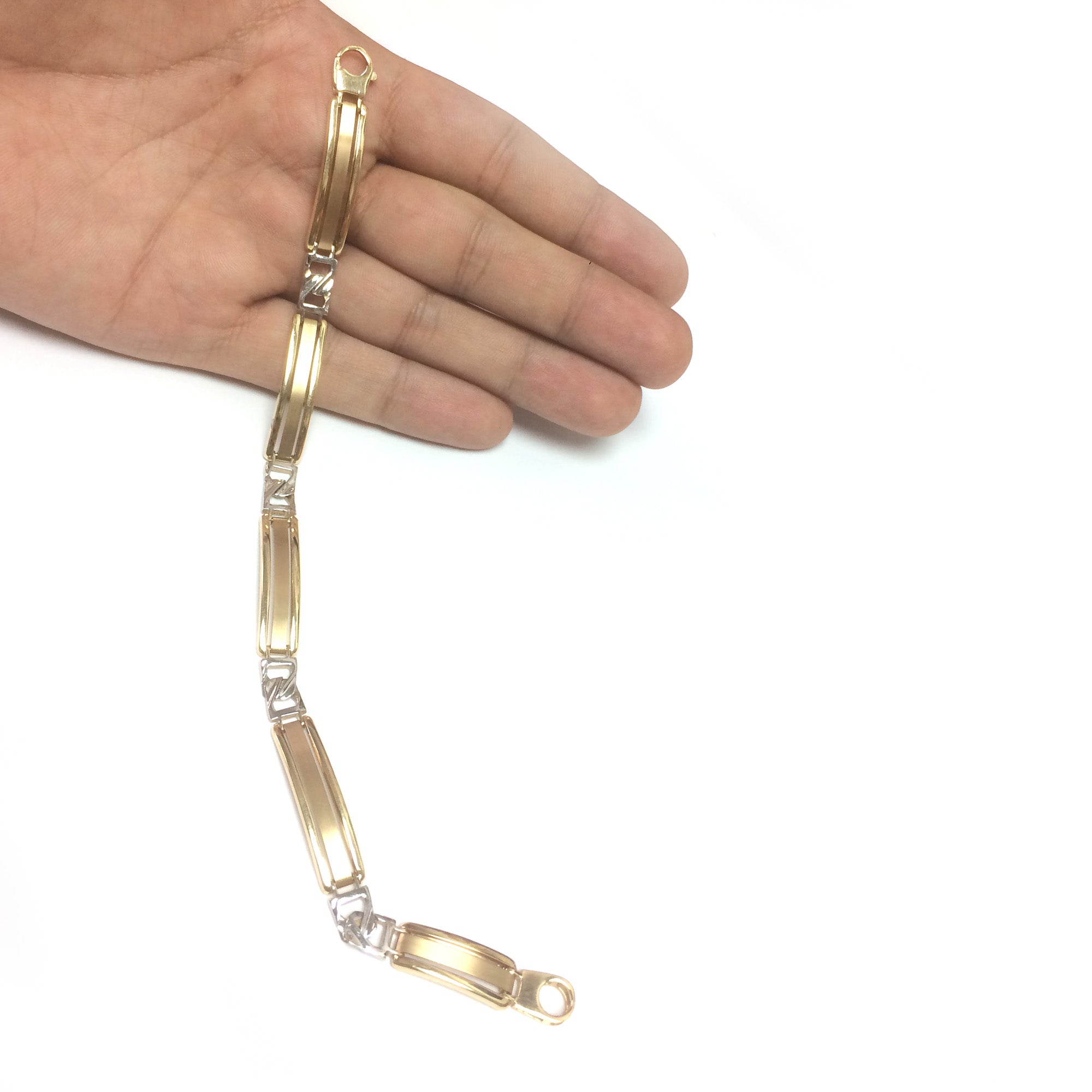 Bracelet pour hommes à maillons fantaisie en or jaune et blanc 14 carats, bijoux de créateurs fins de 8,25 pouces pour hommes et femmes