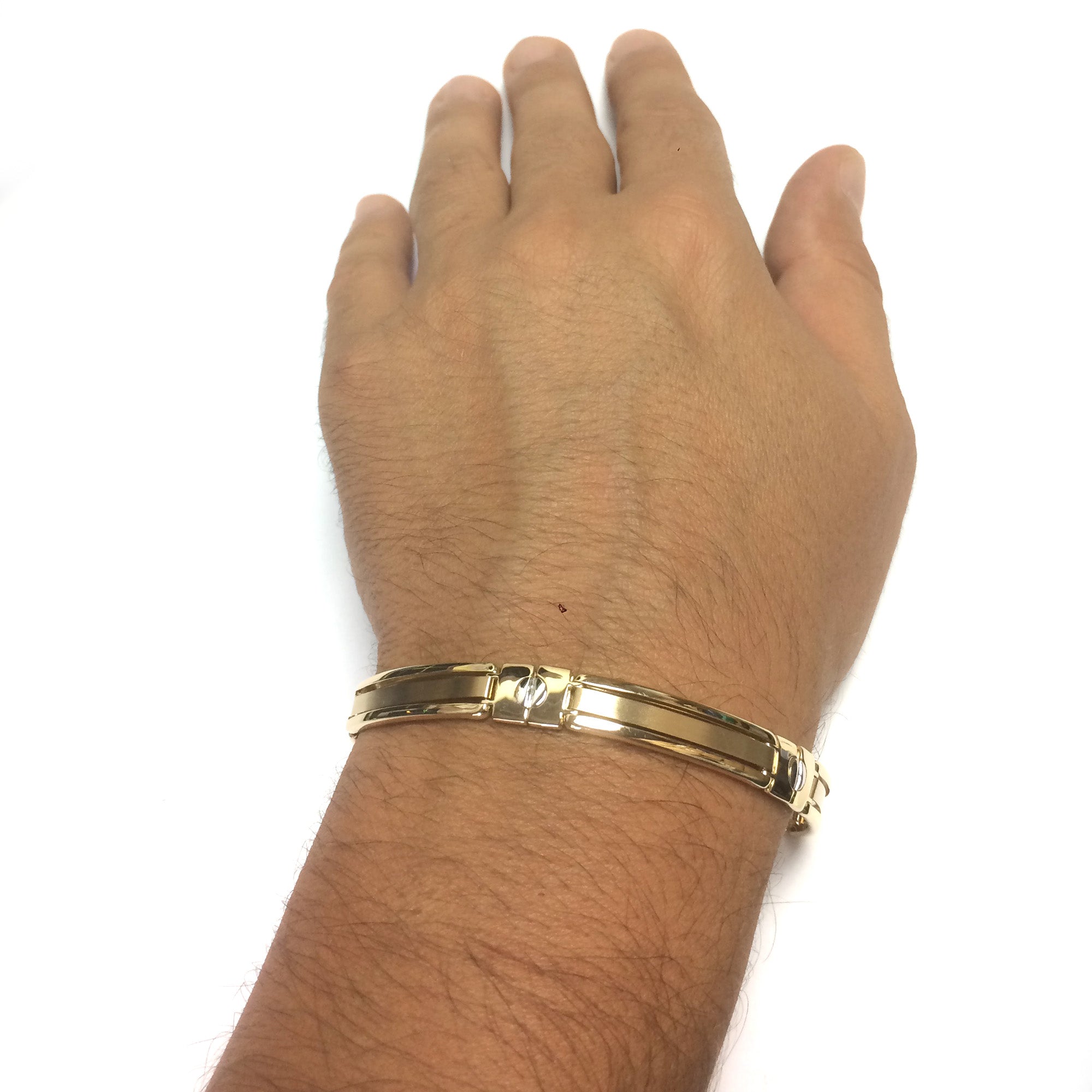 14 k gul og hvidguld sømhoved herrearmbånd, 8,25" fine designersmykker til mænd og kvinder