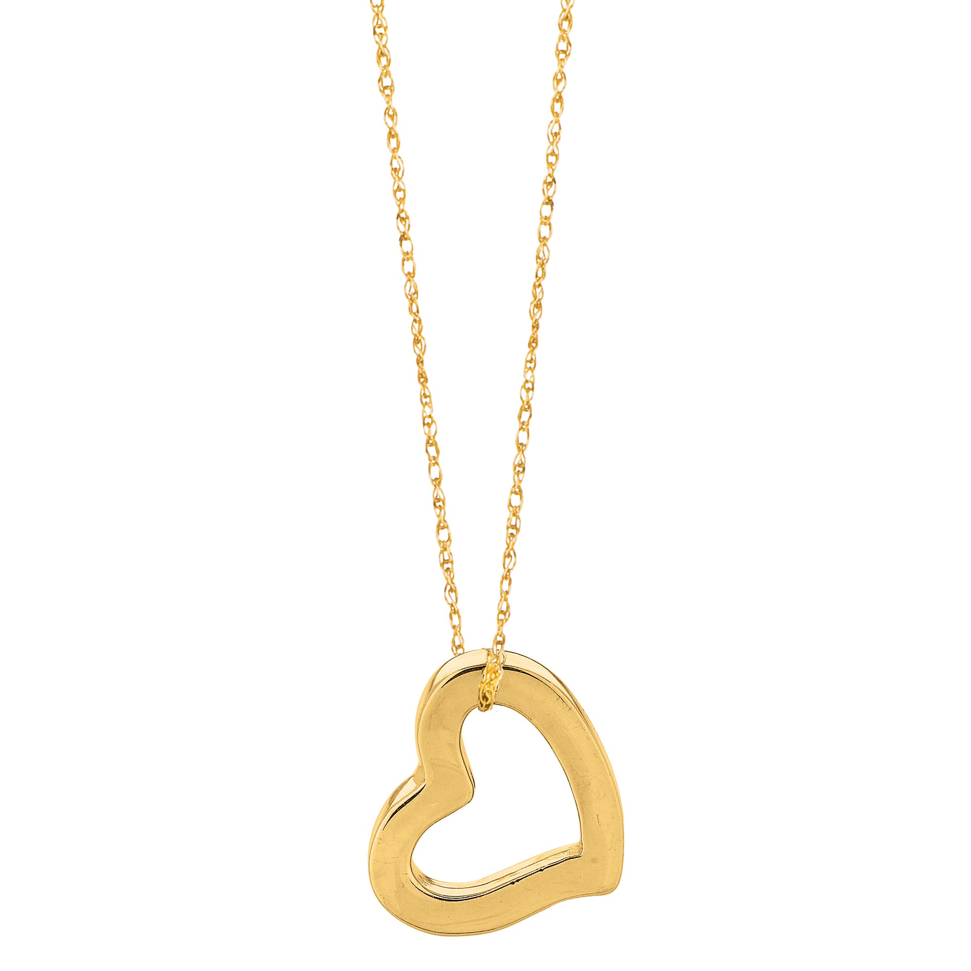 14k Gold Heart Shaped Tube Pendant Necklace, 18"