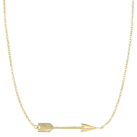 14k Gold Side Ways Arrow Necklace, 17" To 18" Adjustable