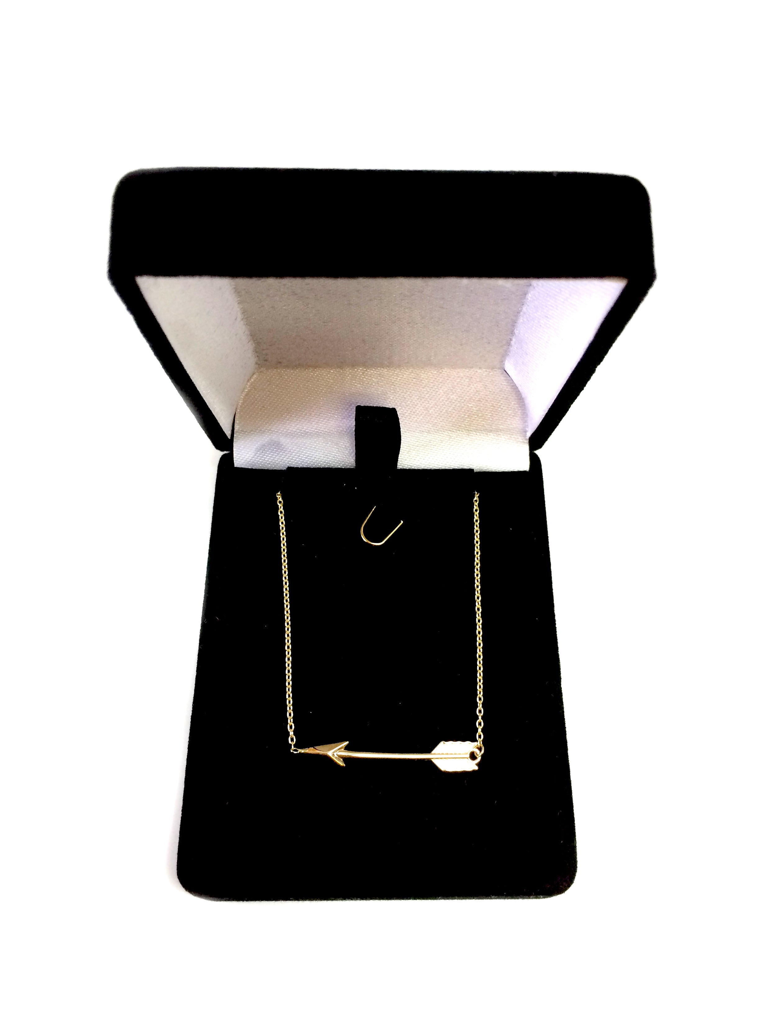 14k Gold Side Ways Arrow Necklace, 17" To 18" Adjustable fine designer jewelry for men and women