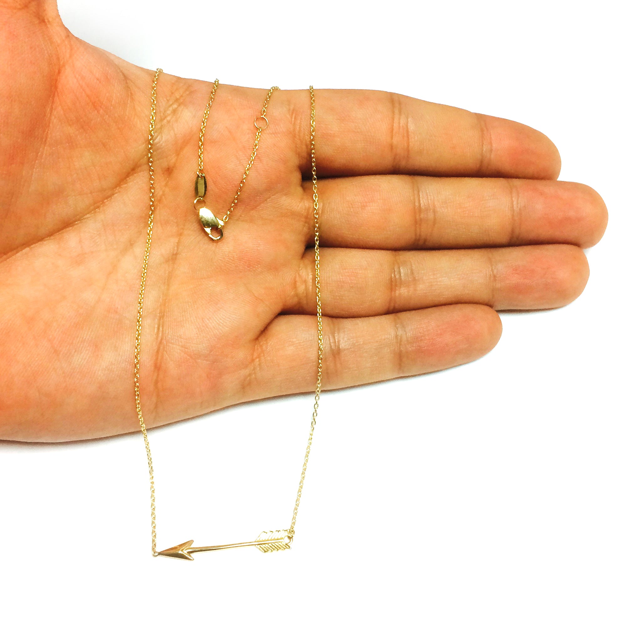 14k Gold Side Ways Arrow Necklace, 17" To 18" Adjustable