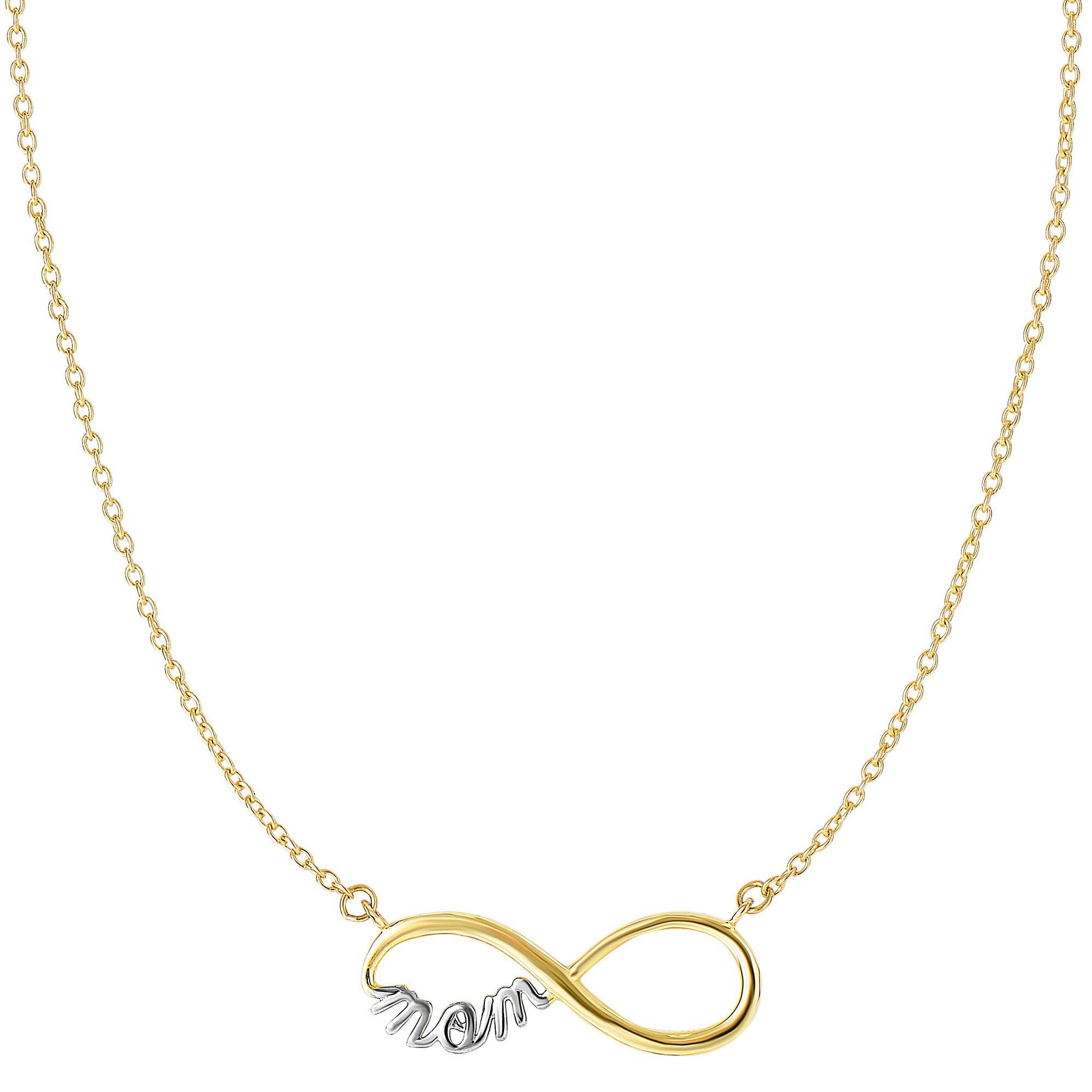 14k 2 Tone Gold Infinity-hänge med Script Mom-halsband, 18" fina designersmycken för män och kvinnor