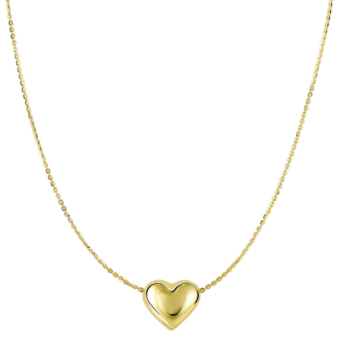 14 k gul guld glidende puffed hjerte vedhæng halskæde, 18" fine designer smykker til mænd og kvinder