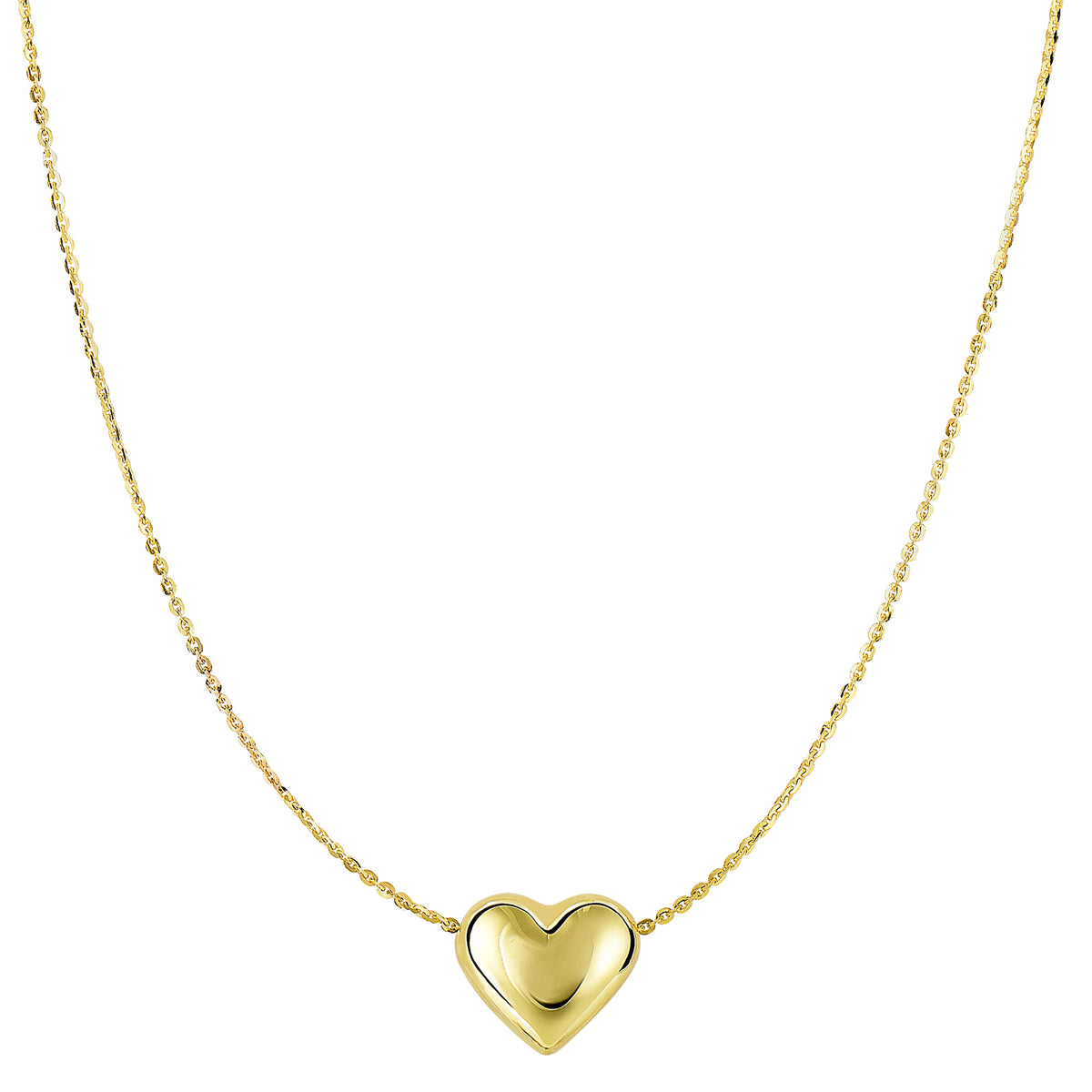 Real Gold Puffed Heart Pendant Necklace, 18" fine designer jewelry for men and women