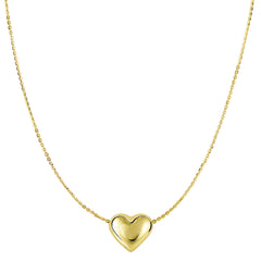 Real Gold Puffed Heart Pendant Necklace, 18" fine designer jewelry for men and women