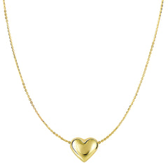 14k gult guld glidande halsband med puffat hjärta, 18" fina designersmycken för män och kvinnor