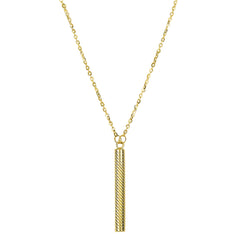 14k Yellow Gold Textured Hanging Bar Pendant Necklace, 18" fine designer jewelry for men and women