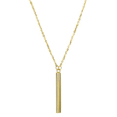 14k Yellow Gold Textured Hanging Bar Pendant Necklace, 18"