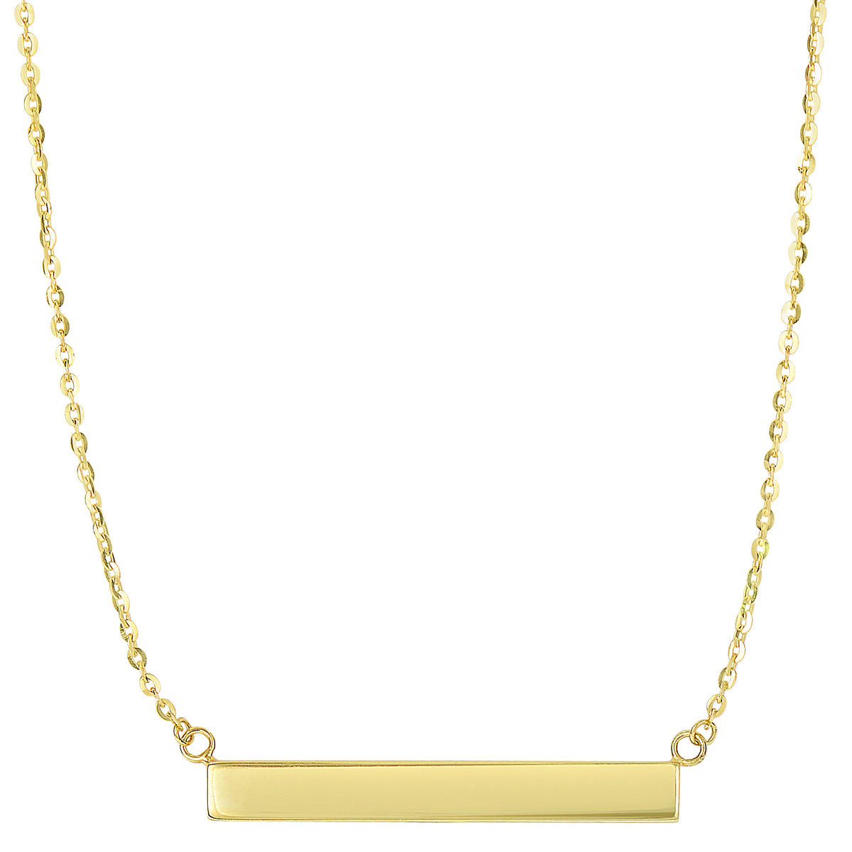 Collar con colgante lateral de barra grabable de oro amarillo de 14 k, joyería fina de diseño de 18 "para hombres y mujeres