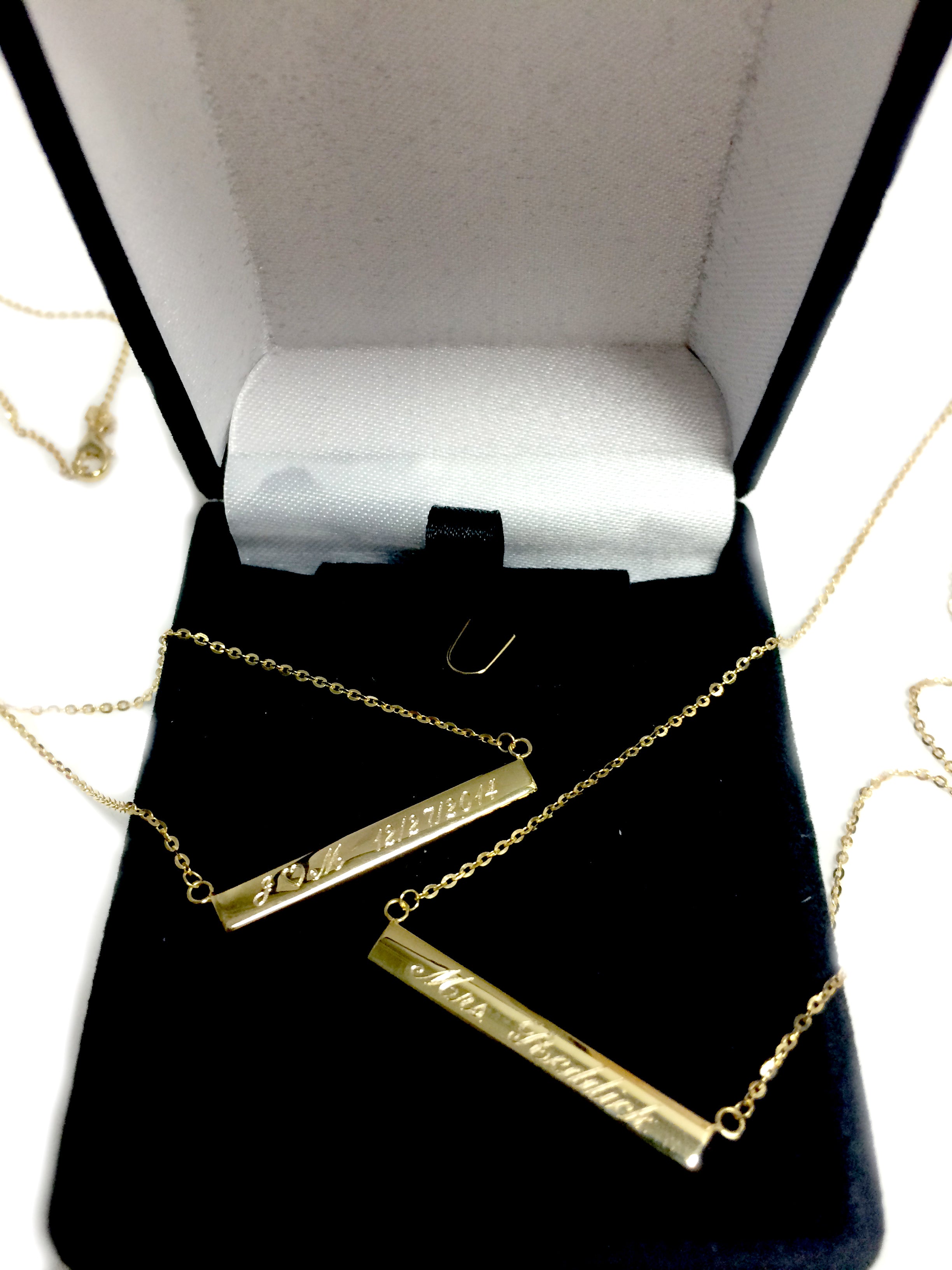 14 k gul guld graverbar stang sidelæns vedhæng halskæde, 18" fine designer smykker til mænd og kvinder