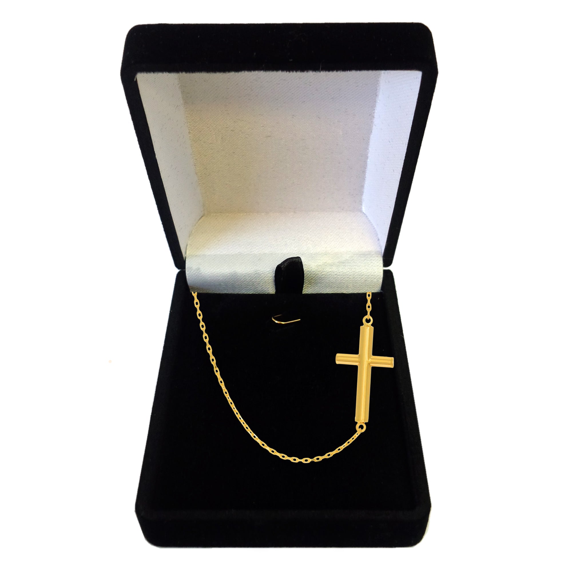 Collar con colgante de cruz de tubo lateral de oro amarillo de 14 k, joyería fina de diseño de 18 "para hombres y mujeres