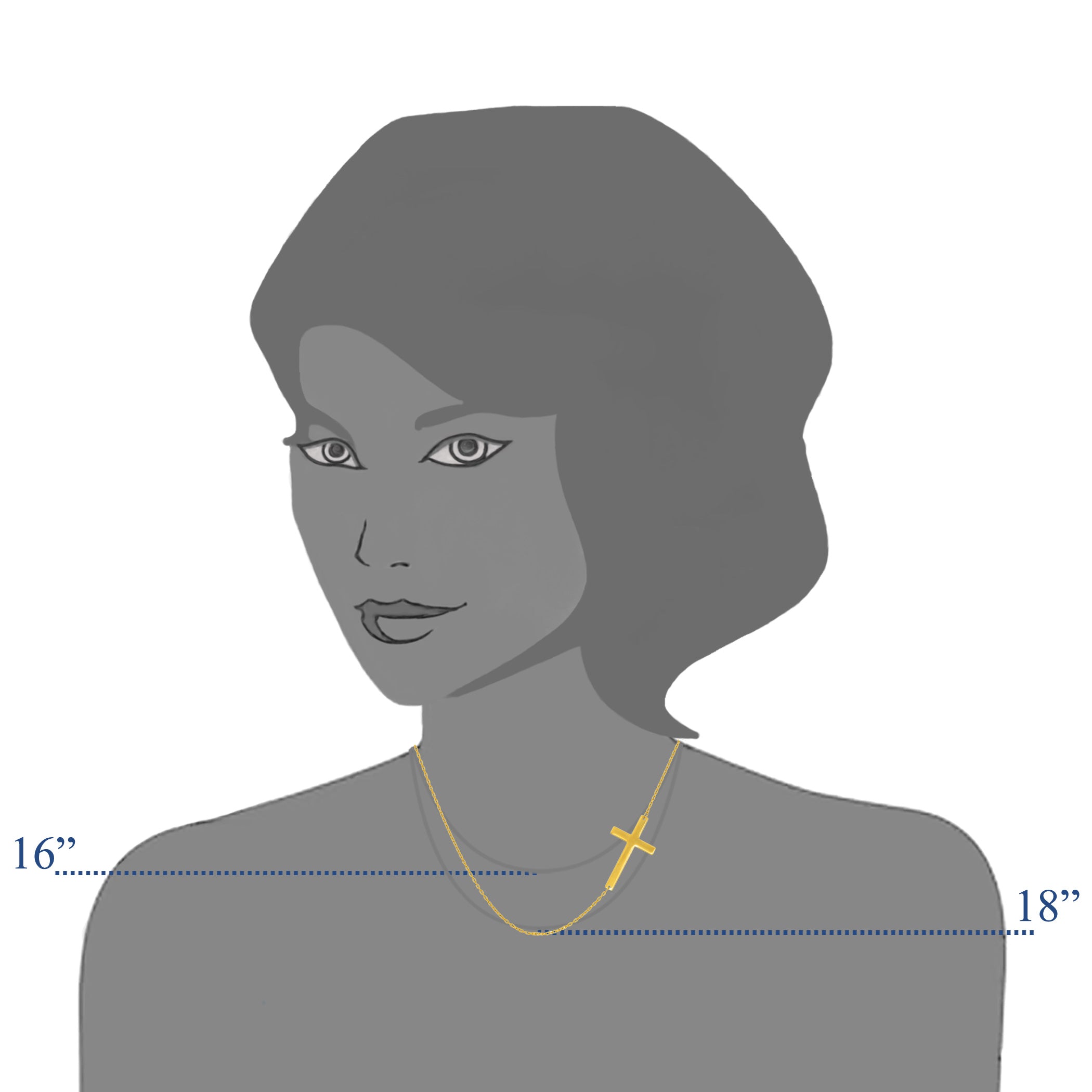 Collana con pendente a croce laterale in oro 14k, gioielli di design da 18" per uomini e donne