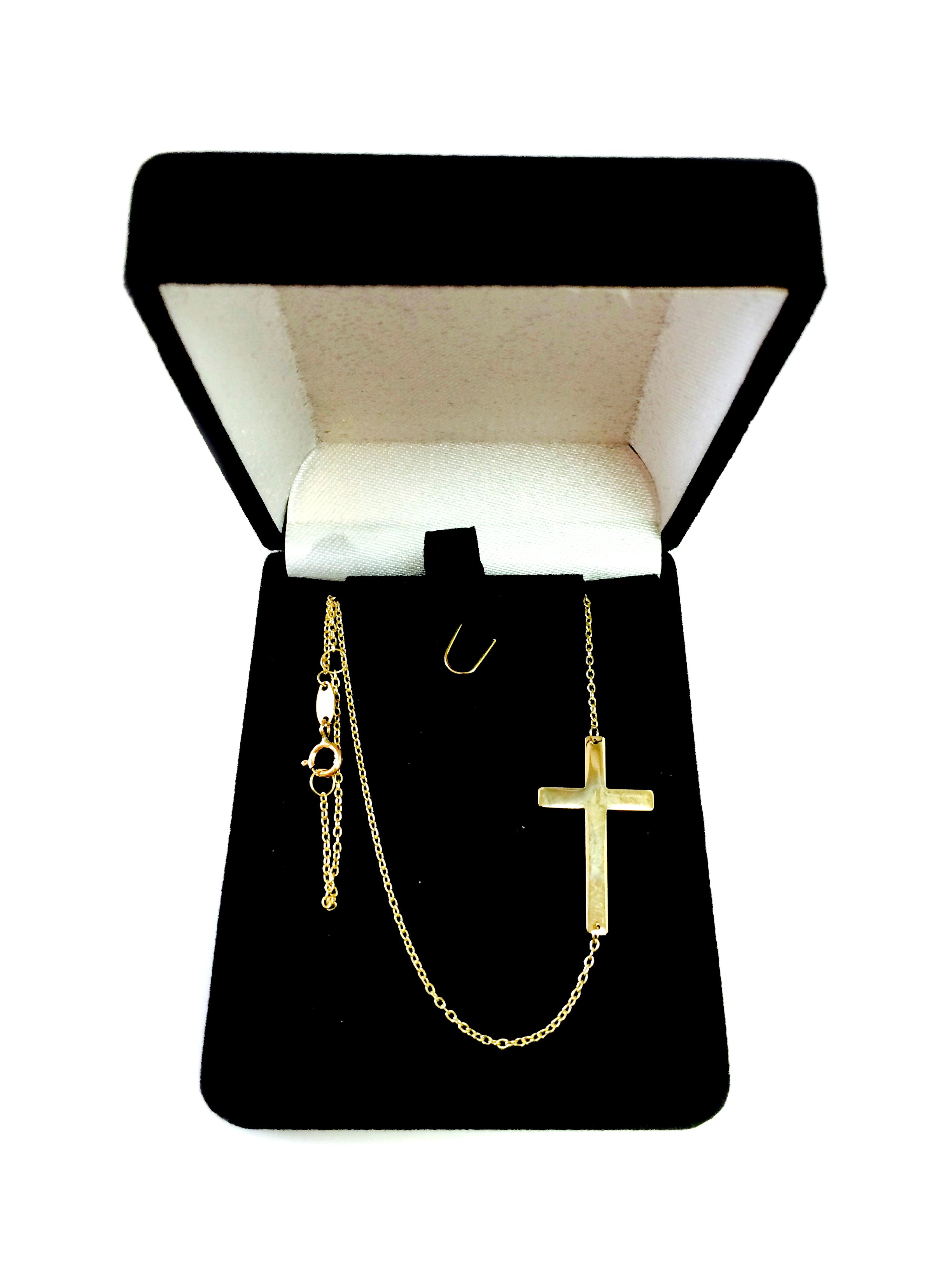 14k gull Sideways Cross Pendant Halskjede, 18" fine designersmykker for menn og kvinner